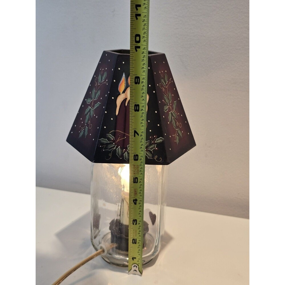 Crazy Mountain Holiday Accent Lamp Christmas Candle Holly Rustic Primitive Decor - Picture 2 of 2